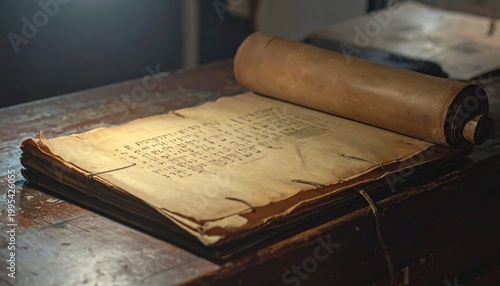 Ancient Hebrew Manuscript Fragment with Handwritten Biblical Text on Aged Parchment