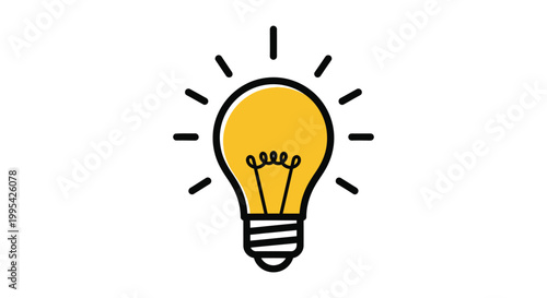 Bright yellow lightbulb illustration with black lines