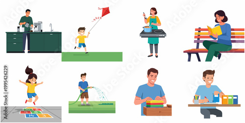 Flat Illustration of Daily Activity People Doing Various Hobbies Illustration