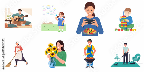 Modern Flat Illustration People Performing Everyday Activity and Lifestyle Illustration Set
