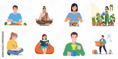 Colorful Flat Illustration of People Enjoying Their Hobbies and Leisure Time Activity
