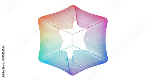 Abstract 3D geometric shape with colorful gradient, futuristic digital art, complex structure