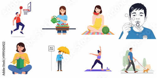 Colorful Flat Style Illustration Set of Leisure Activity Concept