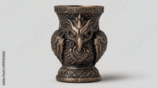 Ornate Ancient Bronze Eagle Head Sculpture Intricate Decorative Mythological Ceremonial Vessel Artwork