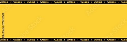 Yellow black warning tape banner frame with repeating caution stripes and copy space center isolated on transparent background, industrial hazard border design for construction safety alert signage
