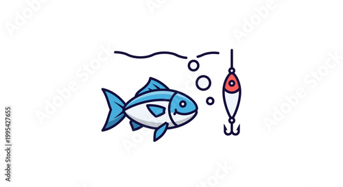 Happy Blue Fish Swimming Near Fishing Lure Underwater