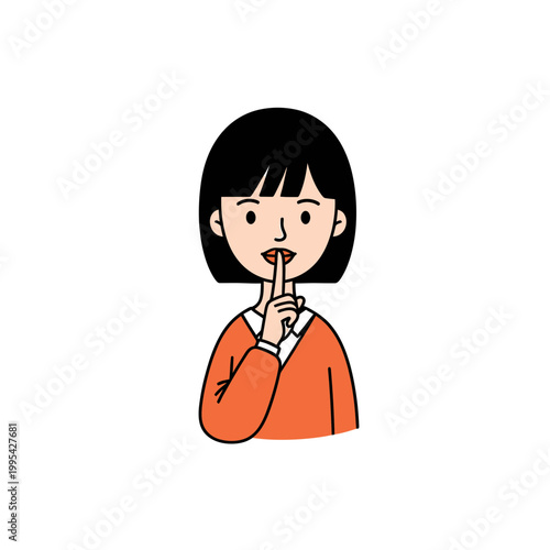 Illustration of a young woman making shhh gesture for silence