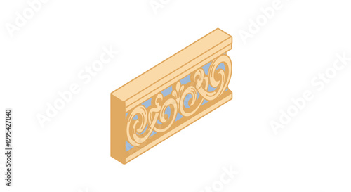 Isometric Decorative Railing Section with Filigree Scrollwork