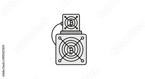 Cryptocurrency mining rig hardware vector illustration
