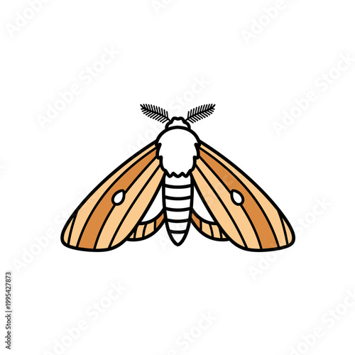 Stylized orange moth vector illustration with feathery antennae