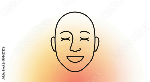 Happy Face Icon with Closed Eyes and Smile, Minimalist Line Art, Positive Emotion, Joyful Expression