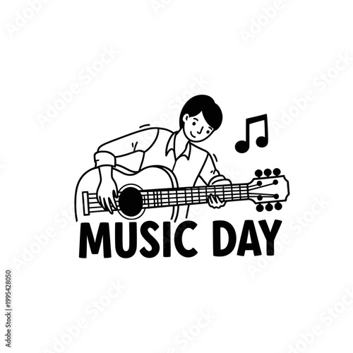 Music Day vector illustration with male musician playing guitar