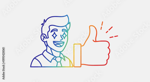 Happy Man Giving Thumbs Up with Rainbow Colors and Sparkle Eyes