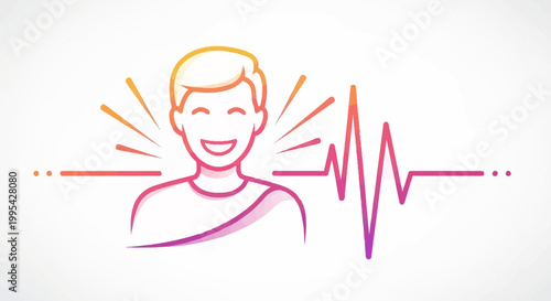 Happy Man Speaking with Sound Wave, Voice Recognition, Audio, Communication, Music, Digital Technology