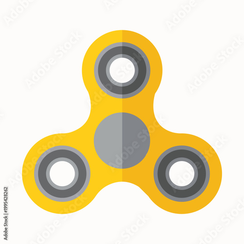 Fidget Spinner Icon: A flat illustration of a yellow and gray fidget spinner, designed to reduce stress and anxiety, is isolated.
