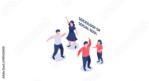 Isometric Illustration of People Celebrating Sociology of Social Soul.