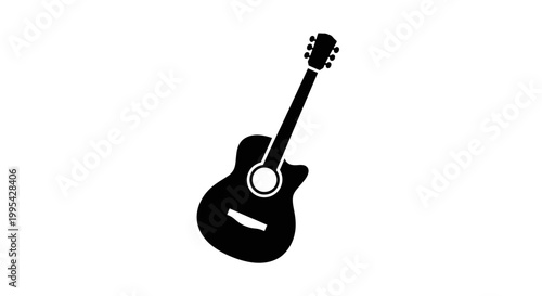Photos A minimalist black silhouette of an acoustic guitar on a white background