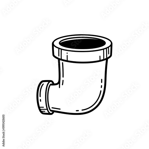 Minimalist black and white plumbing elbow pipe vector illustration