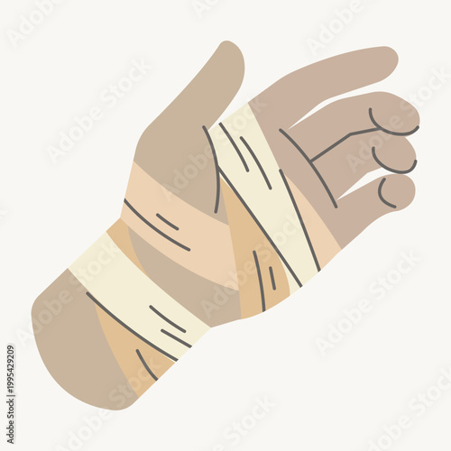 Wounded Hand: Close-up illustration of a bandaged hand, depicting vulnerability and the process of healing.