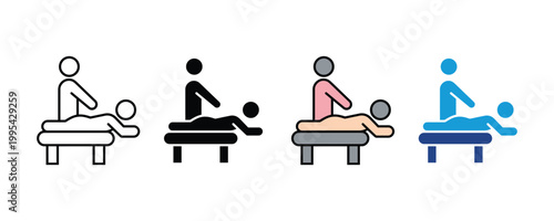 body massage therapy icon vector set. Spa wellness relaxation treatment, physical therapy healthcare, and osteopathy clinic symbol.