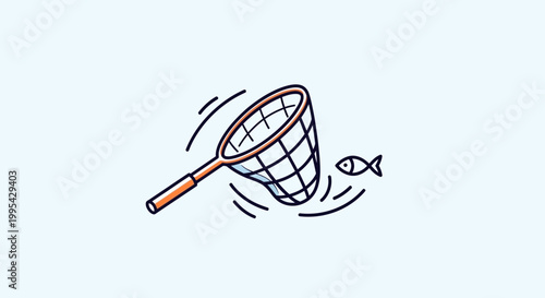 Fishing Net Chasing Small Fish Illustration
