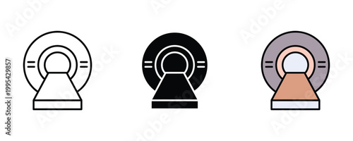 Medical MRI scanner icon. hospital diagnostic equipment, tomography icon . Radiology health check, magnetic resonance imaging, and patient clinic technology symbol. Vector Illustration.