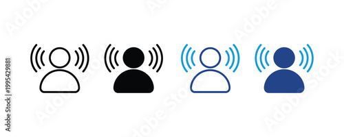 Digital user broadcast signal icon. person wireless communication icon vector. Social network connection, community interaction, and data transmission symbol. Vector Illustration.