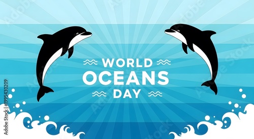 Celebrating world oceans day with playful dolphins a vibrant underwater scene for conservation awareness
