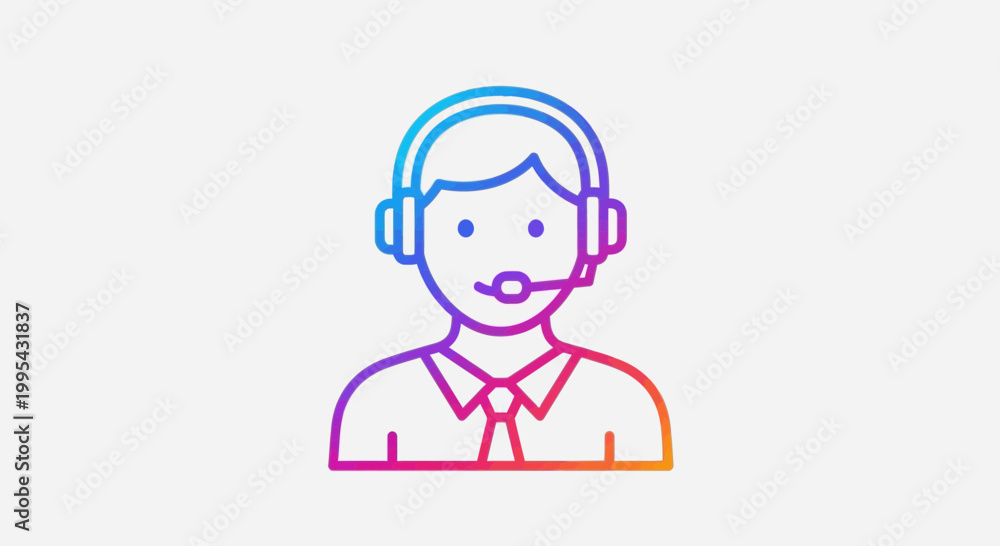 Fototapeta premium Customer service icon with headset, colorful gradient, isolated on white background