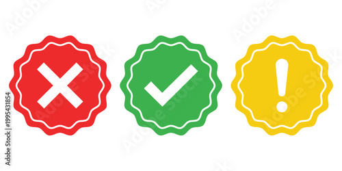 Set of Icons: Illustrative icons conveying concepts of affirmation, negation, and warning. These simple yet powerful symbols communicate key messages