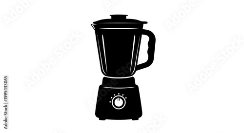 A black silhouette of a blender on a white background, representing a kitchen appliance icon