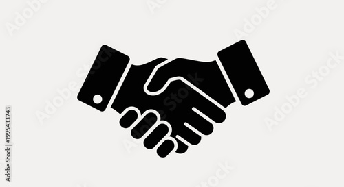 A minimalist vector graphic of two hands shaking in a firm handshake