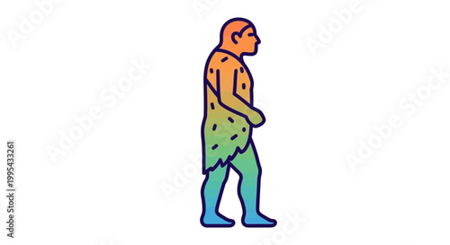 Colorful prehistoric man walking, evolution, ancient human, primitive lifestyle, history