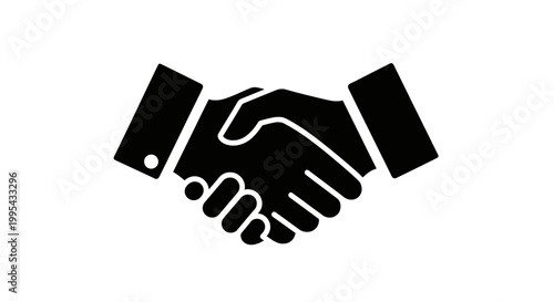 A minimalist vector graphic of two hands shaking in a firm handshake