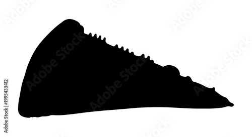 A black silhouette of a shark tooth on a white background
