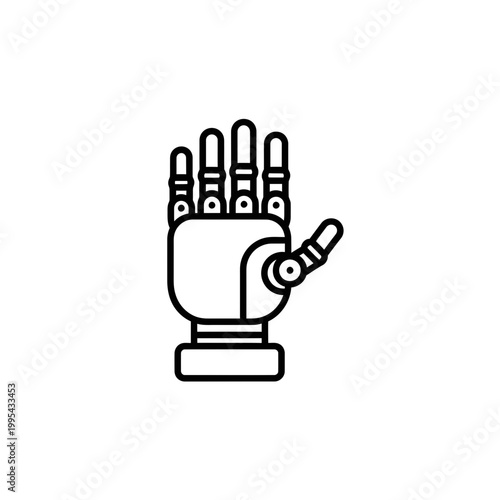 Robotic prosthetic hand minimalist line art vector icon