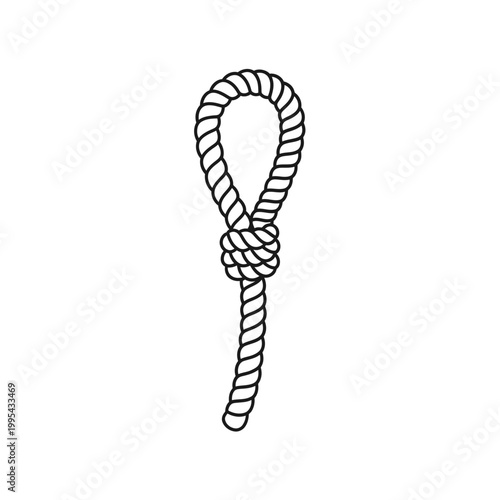 Rope noose loop with knot minimalist line art vector illustration