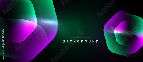 Abstract gradients form flowing shapes over dark background. Modern design emphasizes vibrant color transitions, dynamic composition.