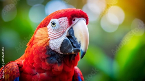 Stunning Close-Up of a Vibrant Red Parrot in Nature.