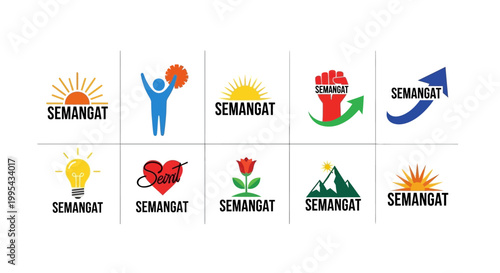 Collection of motivational logos, symbols of spirit, success, and ideas