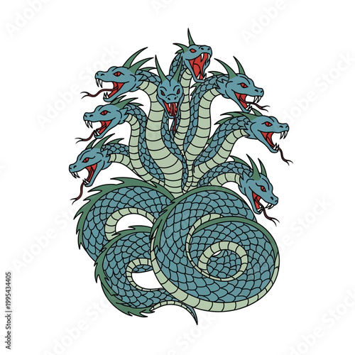 Mythical Hydra Monster with Multiple Heads, Dragon-like Creature