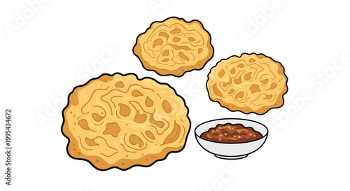 Delicious golden-fried savory snacks with a side of spicy dipping sauce, perfect for a party appetizer