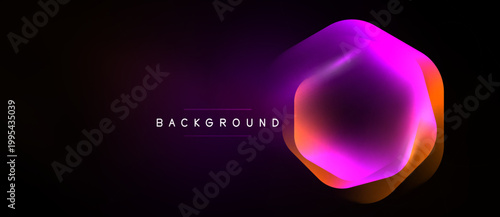 Abstract hexagon shape glows, vibrant colors blend. Dark background emphasizes luminous design. Text reads background. Modern, dynamic visual.