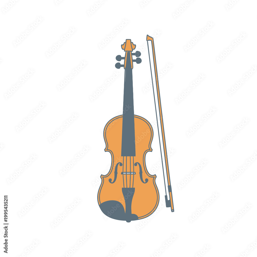 Fototapeta premium Simple Flat Design Violin and Bow Vector Illustration