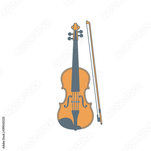 Simple Flat Design Violin and Bow Vector Illustration