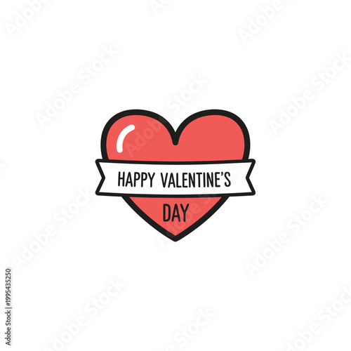 Cute red heart illustration with Happy Valentine Day banner Free Download Cute red heart illustration with Happy Valentine Day banner - GFXLoad