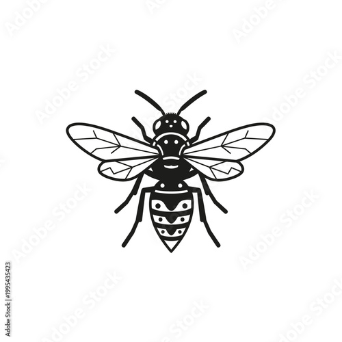 Minimalist wasp vector illustration in black and white line art
