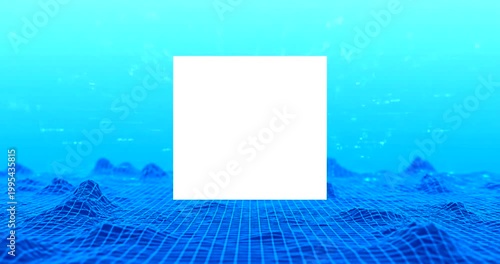 Abstract blue digital landscape with white center frame for copy space.