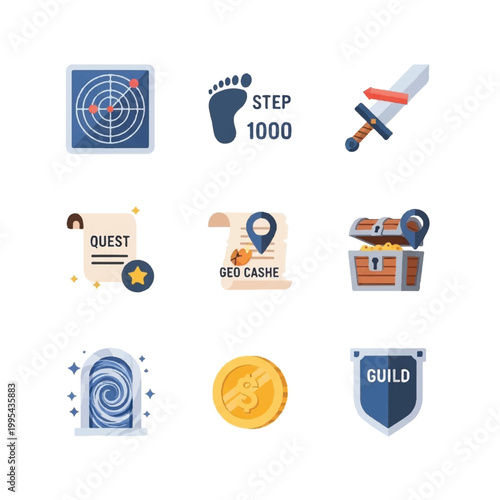 Collection of video game icons and symbols.