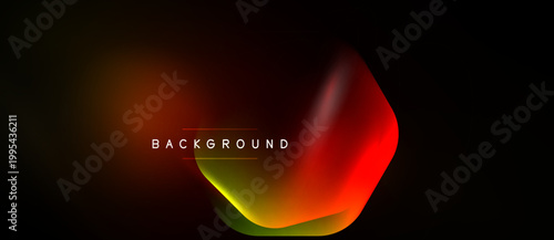 Abstract fluid shape, vibrant colors blend. Dark background emphasizes glowing form, text reads background. Modern design element.